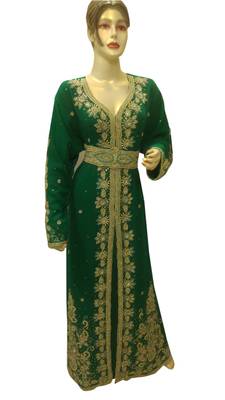 Green Embroidered Georgette Islamic Kaftans With Zari & Stone Work 1