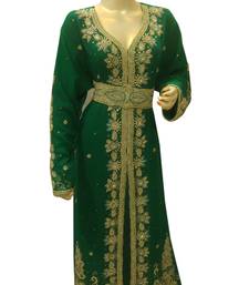Green Embroidered Georgette Islamic Kaftans With Zari & Stone Work