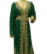 Green Embroidered Georgette Islamic Kaftans With Zari & Stone Work