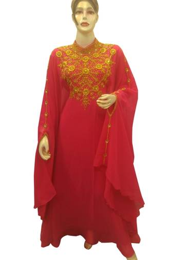 Cream Embroidered Georgette Islamic Kaftans With Zari & Stone Work