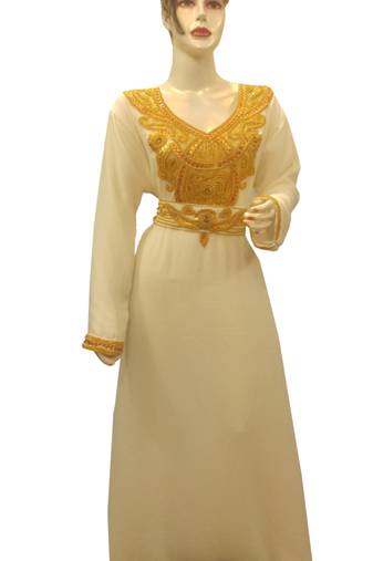 Tomato Embroidered Georgette Islamic Kaftans With Zari & Stone Work