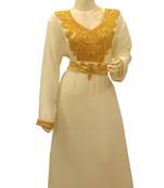 Tomato Embroidered Georgette Islamic Kaftans With Zari & Stone Work