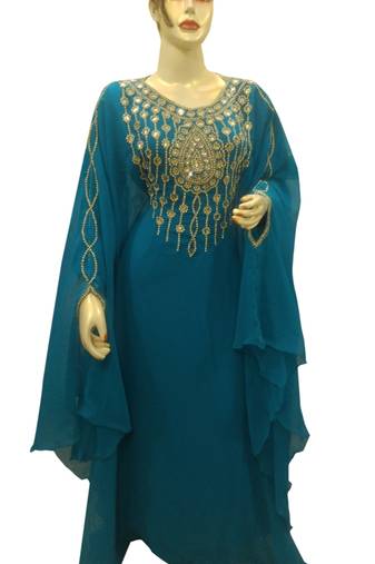 Cream Embroidered Georgette Islamic Kaftans With Zari & Stone Work