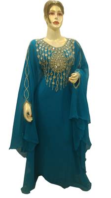 Cream Embroidered Georgette Islamic Kaftans With Zari & Stone Work 1