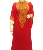 Red Embroidered Georgette Islamic Kaftans With Zari & Stone Work