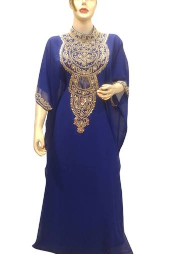 Blue Embroidered Georgette Islamic Kaftans With Zari & Stone Work