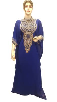 Blue Embroidered Georgette Islamic Kaftans With Zari & Stone Work 1