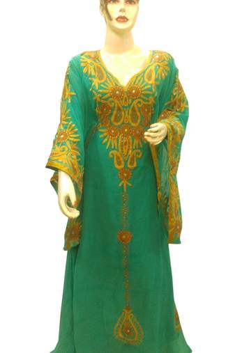 Pista Embroidered Georgette Islamic Kaftans With Zari & Stone Work