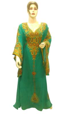 Pista Embroidered Georgette Islamic Kaftans With Zari & Stone Work 1