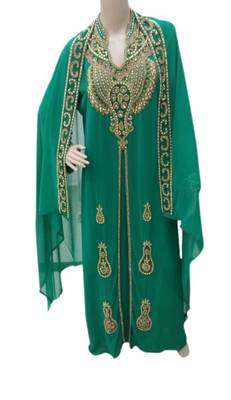 Green Embroidered Georgette Islamic Kaftans With Zari & Stone Work 1