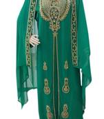 Green Embroidered Georgette Islamic Kaftans With Zari & Stone Work