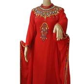 Red Embroidered Georgette Islamic Kaftans With Zari & Stone Work
