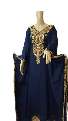 Navy Blue Embroidered Georgette Islamic Kaftans With Zari & Stone Work 1