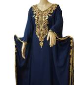 Navy Blue Embroidered Georgette Islamic Kaftans With Zari & Stone Work