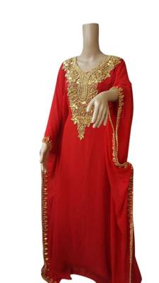 Red Embroidered Georgette Islamic Kaftans With Zari & Stone Work 1