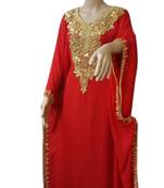 Red Embroidered Georgette Islamic Kaftans With Zari & Stone Work
