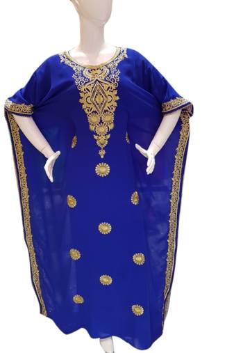 Royal Blue Embroidered Georgette Islamic Kaftans With Zari & Stone Work