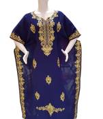Navy Blue Embroidered Georgette Islamic Kaftans With Zari & Stone Work