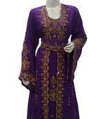 Purple Embroidered Georgette Islamic Kaftans With Zari & Stone Work