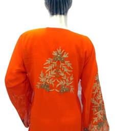 Tomato Embroidered Georgette Islamic Kaftans With Zari & Stone Work