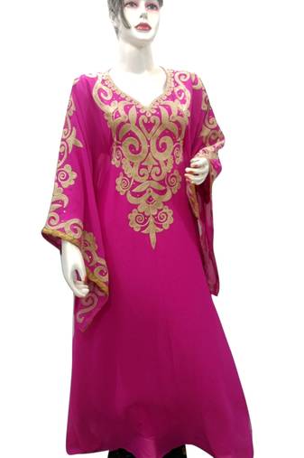 Pink Embroidered Georgette Islamic Kaftans With Zari & Stone Work