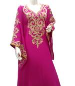 Pink Embroidered Georgette Islamic Kaftans With Zari & Stone Work