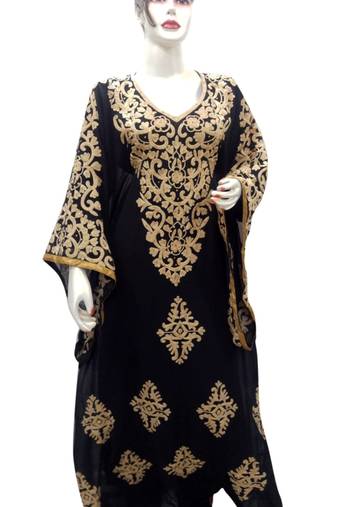 Black Embroidered Georgette Islamic Kaftans With Zari & Stone Work