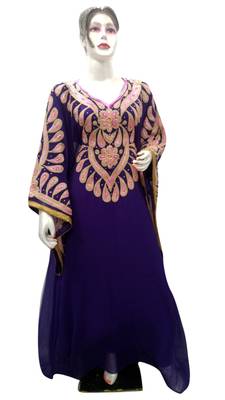 Purple Embroidered Georgette Islamic Kaftans With Zari & Stone Work 1