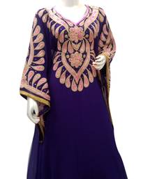 Purple Embroidered Georgette Islamic Kaftans With Zari & Stone Work