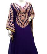 Purple Embroidered Georgette Islamic Kaftans With Zari & Stone Work