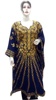 Navy Blue Embroidered Georgette Islamic Kaftans With Zari & Stone Work 1