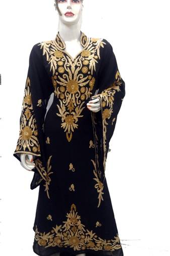Black Embroidered Georgette Islamic Kaftans With Zari & Stone Work