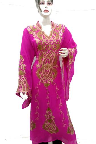 Pink Embroidered Georgette Islamic Kaftans With Zari & Stone Work