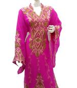 Pink Embroidered Georgette Islamic Kaftans With Zari & Stone Work