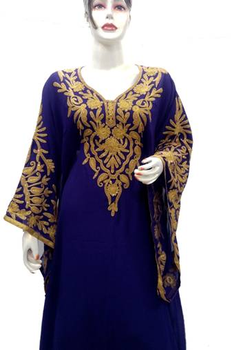 Blue Embroidered Georgette Islamic Kaftans With Zari & Stone Work
