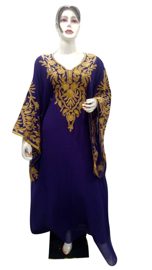 Blue Embroidered Georgette Islamic Kaftans With Zari & Stone Work