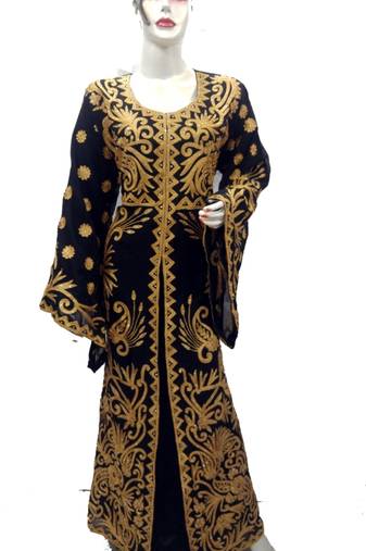 Black Embroidered Georgette Islamic Kaftans With Zari & Stone Work