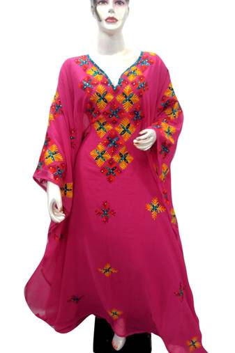 Pink Embroidered Georgette Islamic Kaftans With Zari & Stone Work