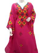 Pink Embroidered Georgette Islamic Kaftans With Zari & Stone Work
