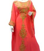 Tomato Embroidered Georgette Islamic Kaftans With Zari & Stone Work