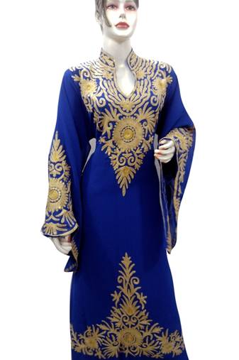 Royal Blue Embroidered Georgette Islamic Kaftans With Zari & Stone Work