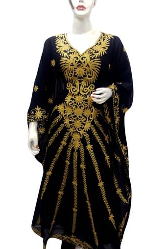 Black Embroidered Georgette Islamic Kaftans With Zari & Stone Work