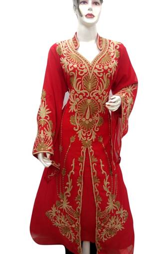 Red Embroidered Georgette Islamic Kaftans With Zari & Stone Work