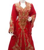 Red Embroidered Georgette Islamic Kaftans With Zari & Stone Work