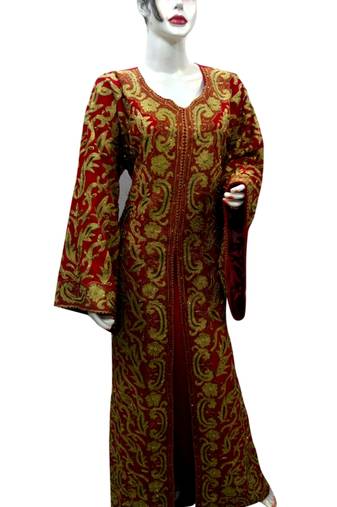Maroon Embroidered Georgette Islamic Kaftans With Zari & Stone Work