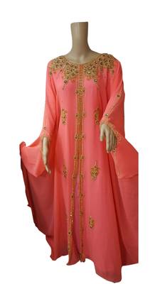 Peach Embroidered Georgette Islamic Kaftans With Zari & Stone Work 1