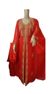 Red Embroidered Georgette Islamic Kaftans With Zari & Stone Work 1
