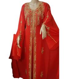 Red Embroidered Georgette Islamic Kaftans With Zari & Stone Work
