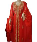 Red Embroidered Georgette Islamic Kaftans With Zari & Stone Work