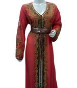 Inner Cream Jacket Pink  Embroidered Georgette Islamic Kaftans With Zari & Stone Work